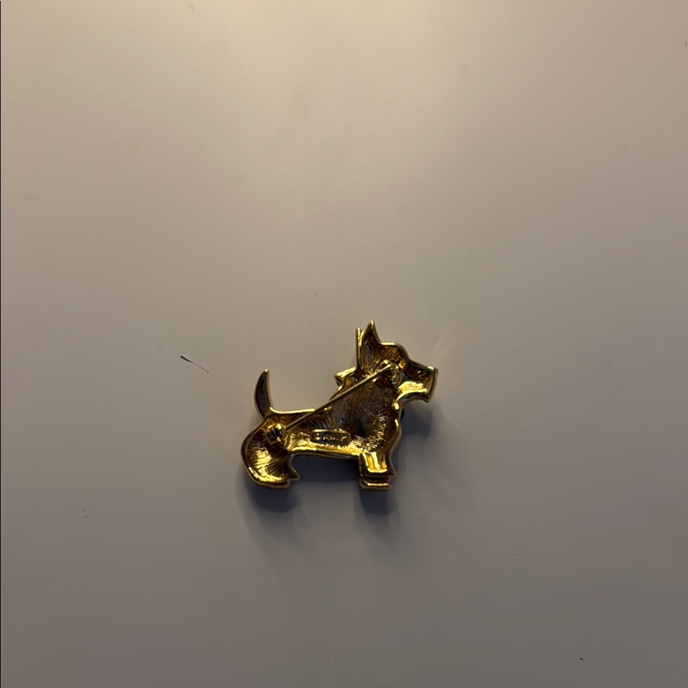 Gold Rhinestone Dog Brooch - Picture 2 of 2